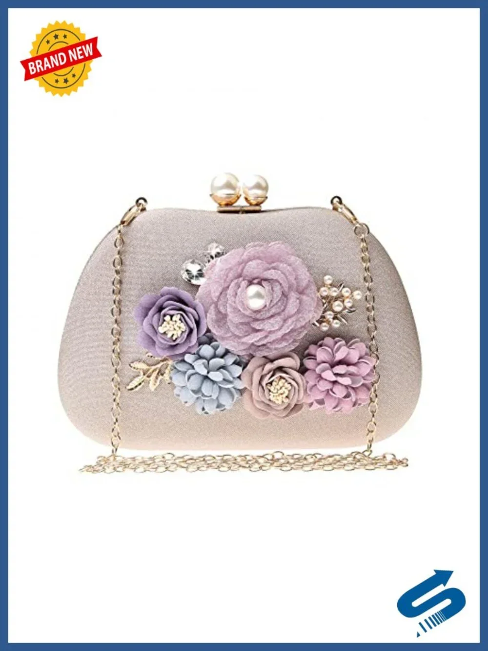 Faux Leather Satin Floral Evening Clutch Crossbody Bag Wedding